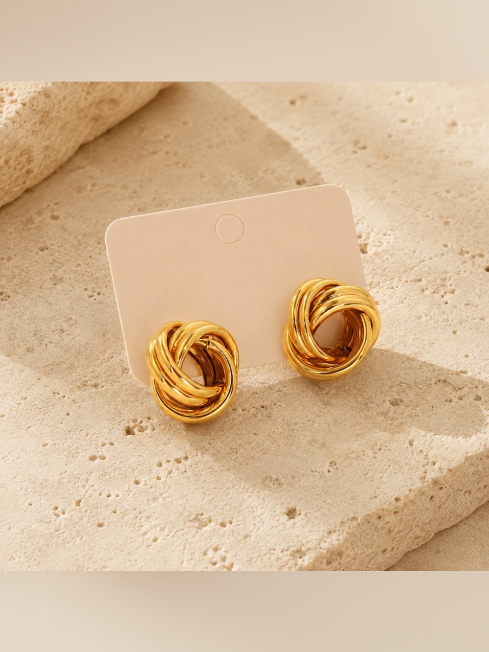 18k Plated Gold Knot Stud Earrings - Women Jewelry